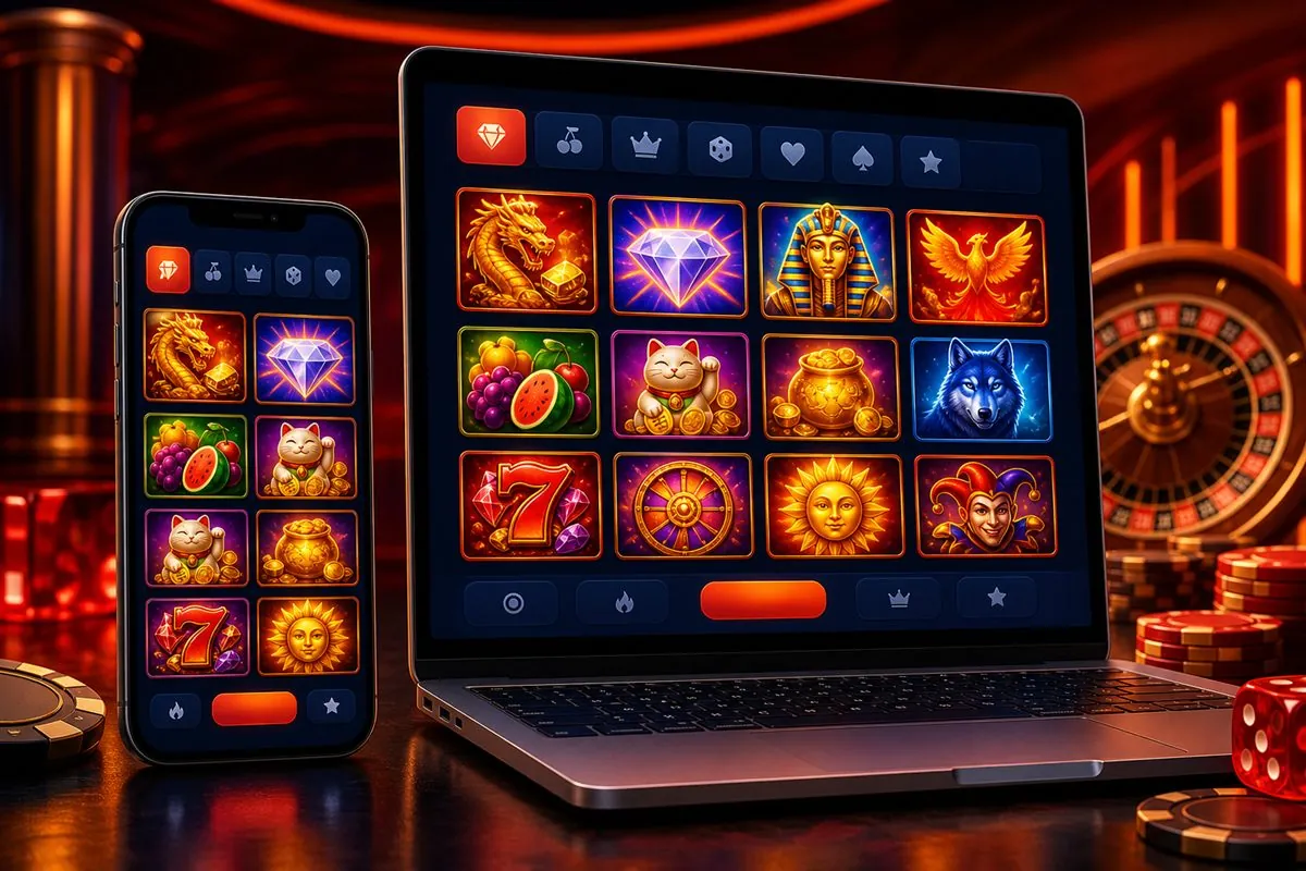 Phone and laptop showing game categories